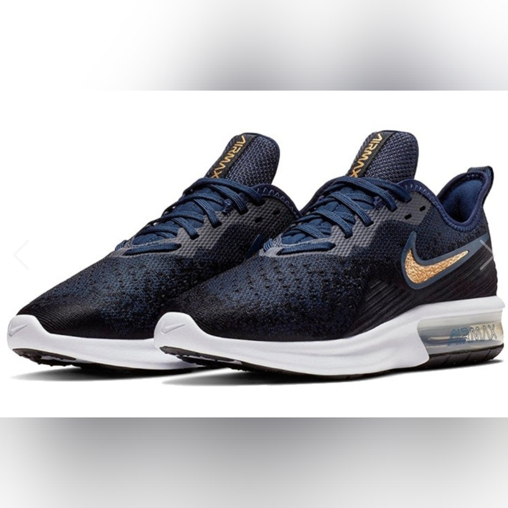 Nike Air Max Sequent 4 Navy Blue & Gold Women's Sneakers Size 9½